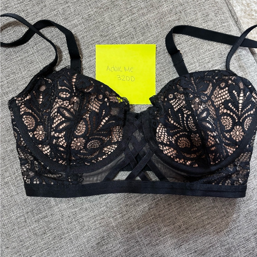 Adore Me Black Lace Longline Bra